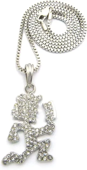 Mens Cz Hip Hop Pendant 2mm 24" Box Chain Necklace Gold, Silver, Black (Silver)