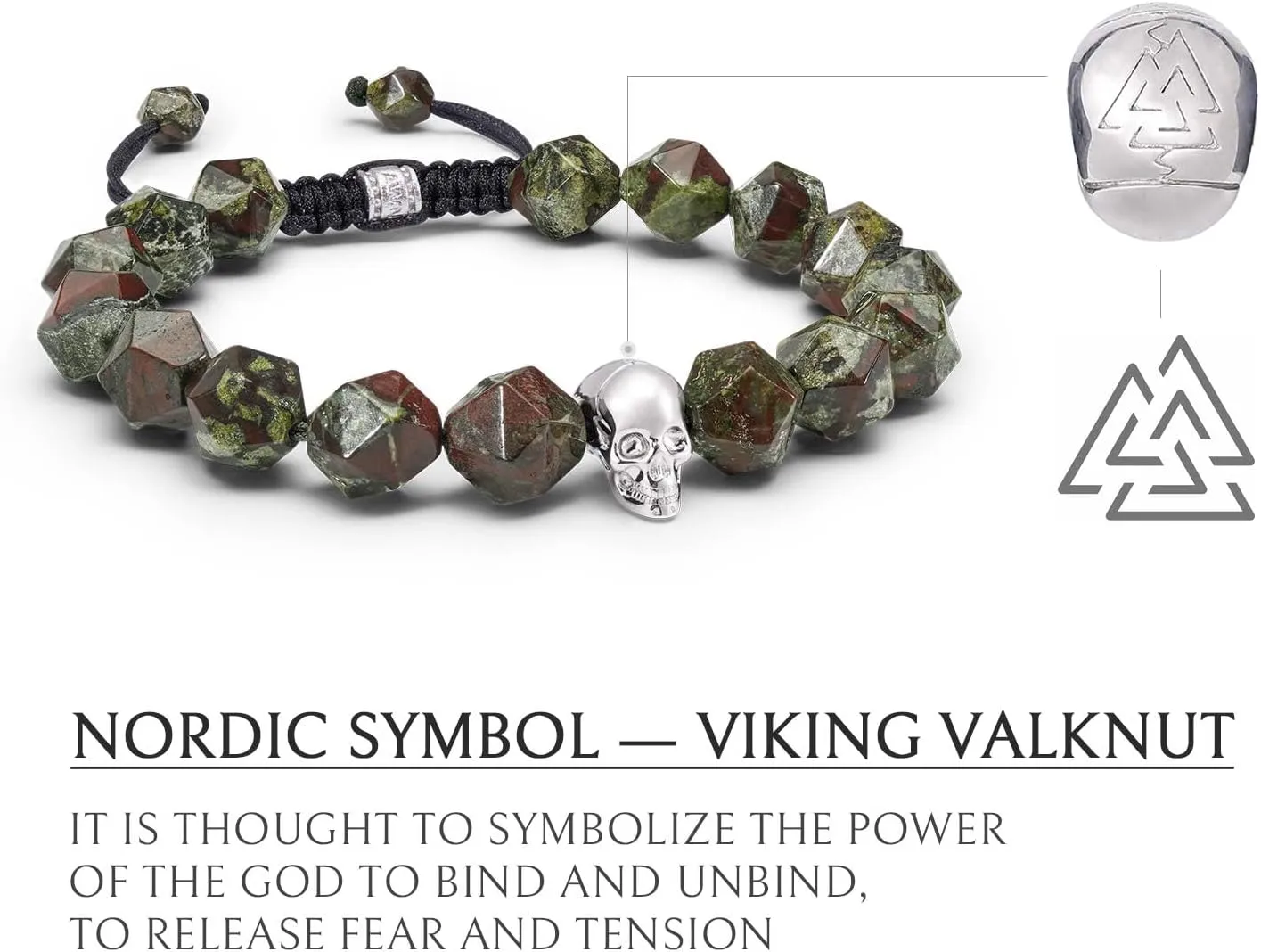 Men's Dumortierite Dragon Blood Jasper Beaded Bracelet with Sterling Silver Skull Charm Adjustable Braided Bracelet 10mm Natural Gemstone Gift for Men 6.1''-7.9''