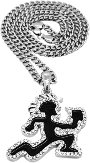 MENS HIP HOP PENDANT NECKLACE GOLD SILVER BLACK LARGE w/ 5mm CUBAN CHAIN (Black/Silver)
