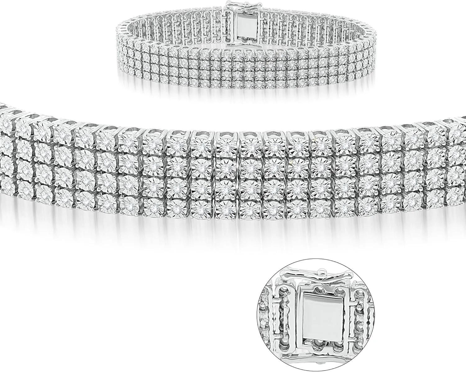 Men's Jewelry Round Cut 1.70 Carat Natural Diamond in 14K Gold Plated 925 Sterling Silver 4 Row Tennis Bracelet (I-J Color, I2-I3 Clarity) - 8.5 Inches.