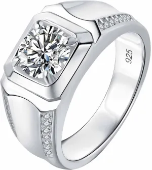 Mens Moissanite Wedding Band 925 Sterling Silver Ring For Men 2cttw D Color VVS1 Clarity Brilliant Round Cut Promise Rings for Him Size 8-13