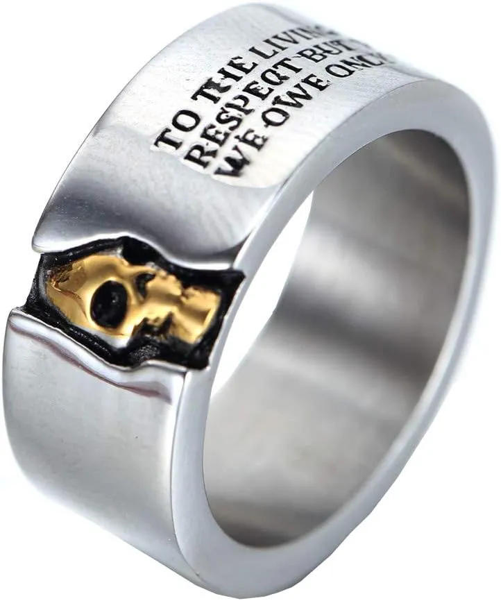 Men's Stainless Steel Skull Ring Cool Half Face Biker Bands Engraved Letters