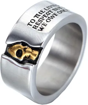 Men's Stainless Steel Skull Ring Cool Half Face Biker Bands Engraved Letters