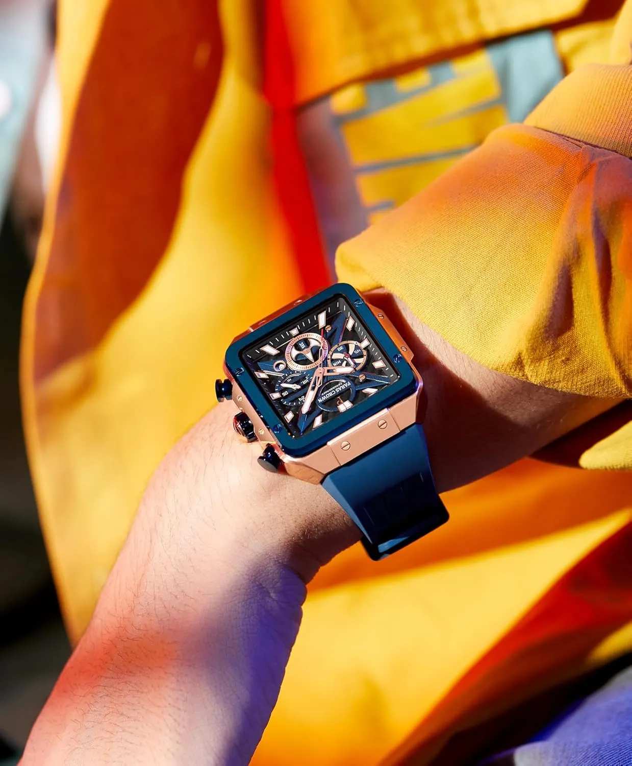 Mens Watches Ultra-Thin Square Stainless Steel case Silicone Strap with Analog Quartz for Chronograph Luminous Calendar Waterproof for Quartz Watch for Men