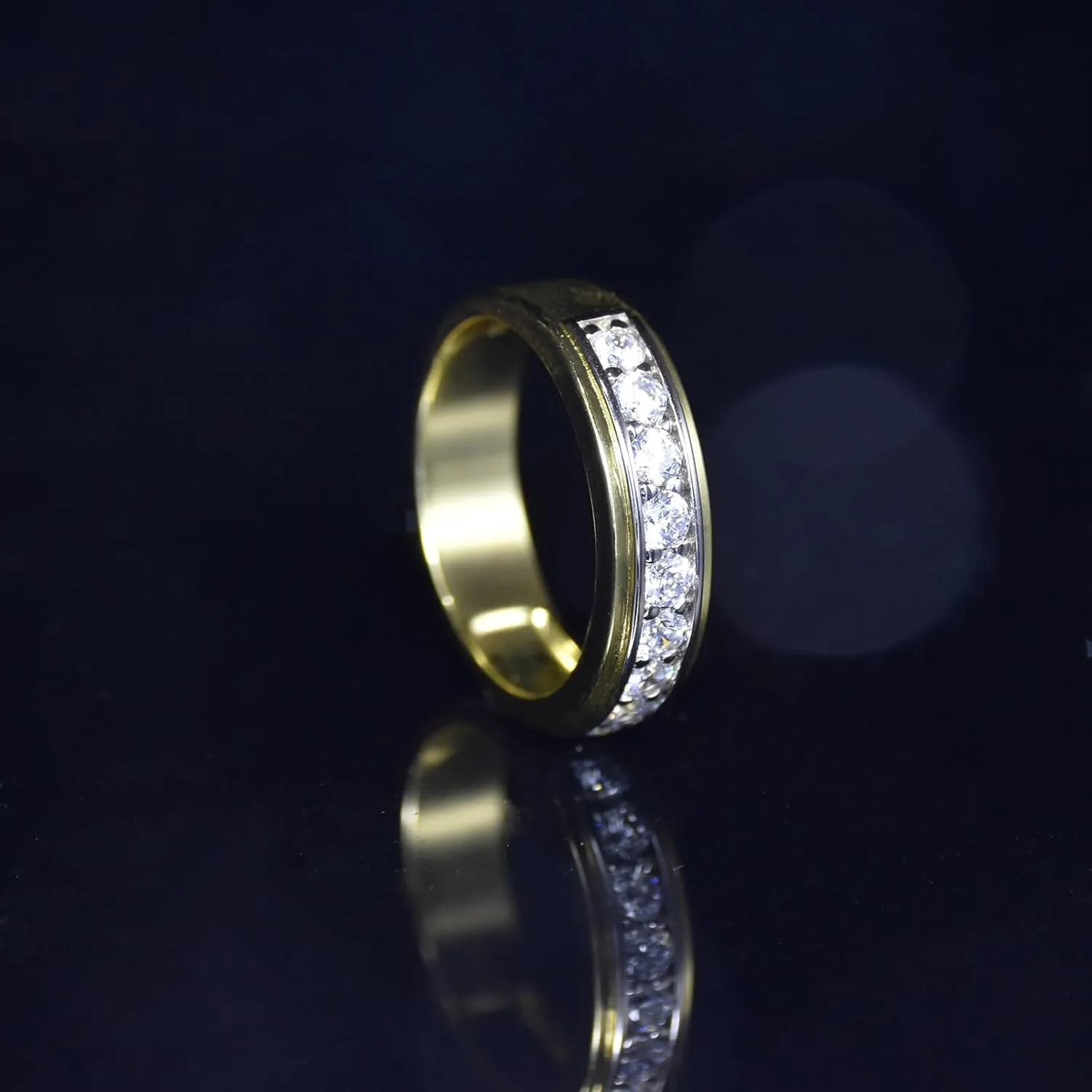 Mens wedding Band 925 Sterling Silver Gold Rings For Men 14K White and Yellow Gold Plated 1ct 9 Round 5A Cubic Zirconia Promise Rings For Him Size 8-13
