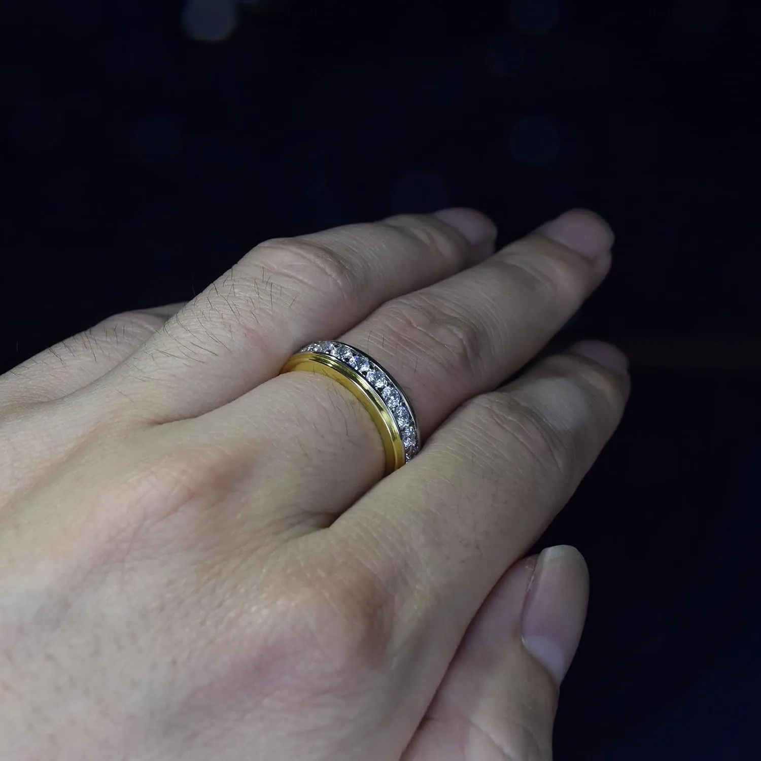 Mens wedding Band 925 Sterling Silver Gold Rings For Men 14K White and Yellow Gold Plated 1ct 9 Round 5A Cubic Zirconia Promise Rings For Him Size 8-13