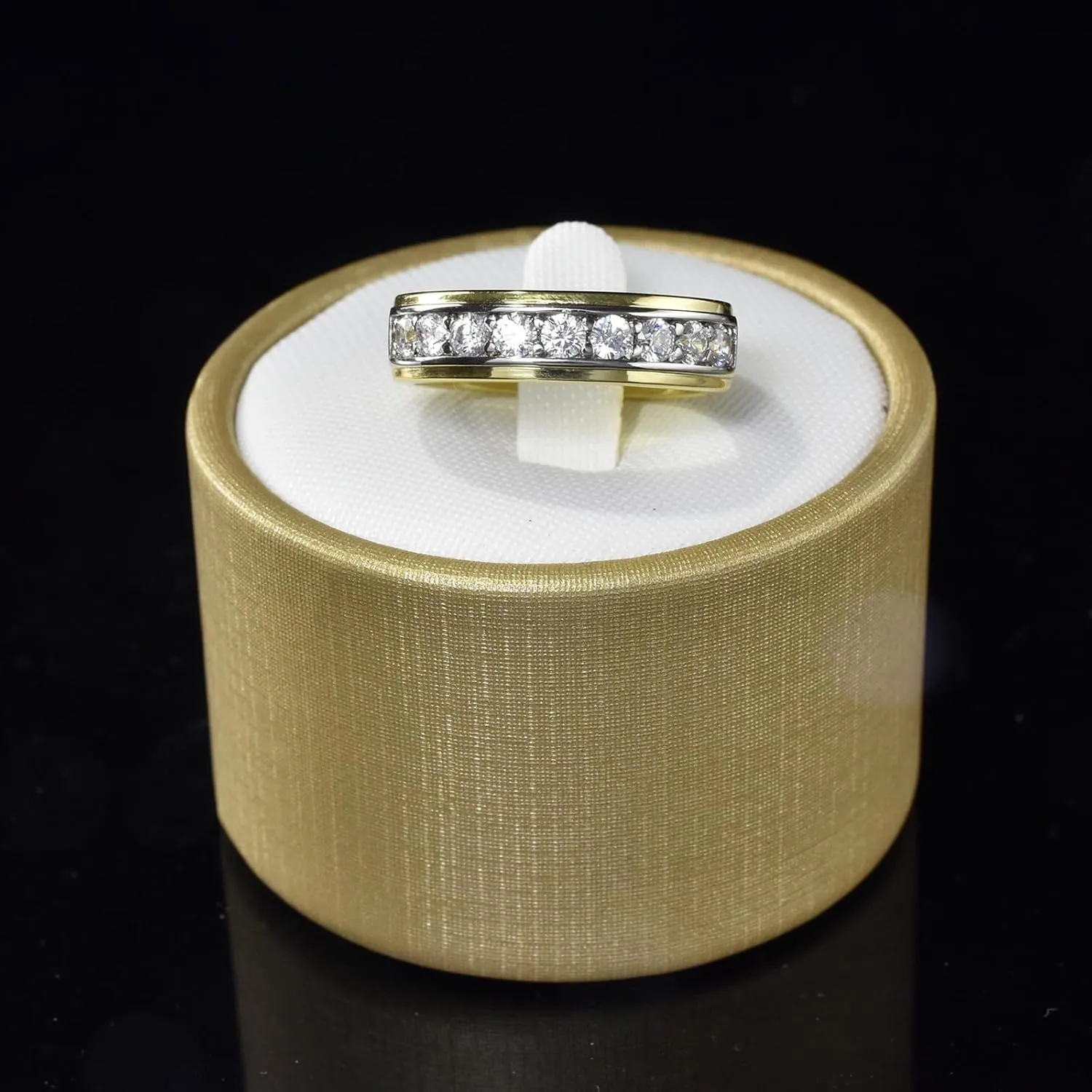 Mens wedding Band 925 Sterling Silver Gold Rings For Men 14K White and Yellow Gold Plated 1ct 9 Round 5A Cubic Zirconia Promise Rings For Him Size 8-13