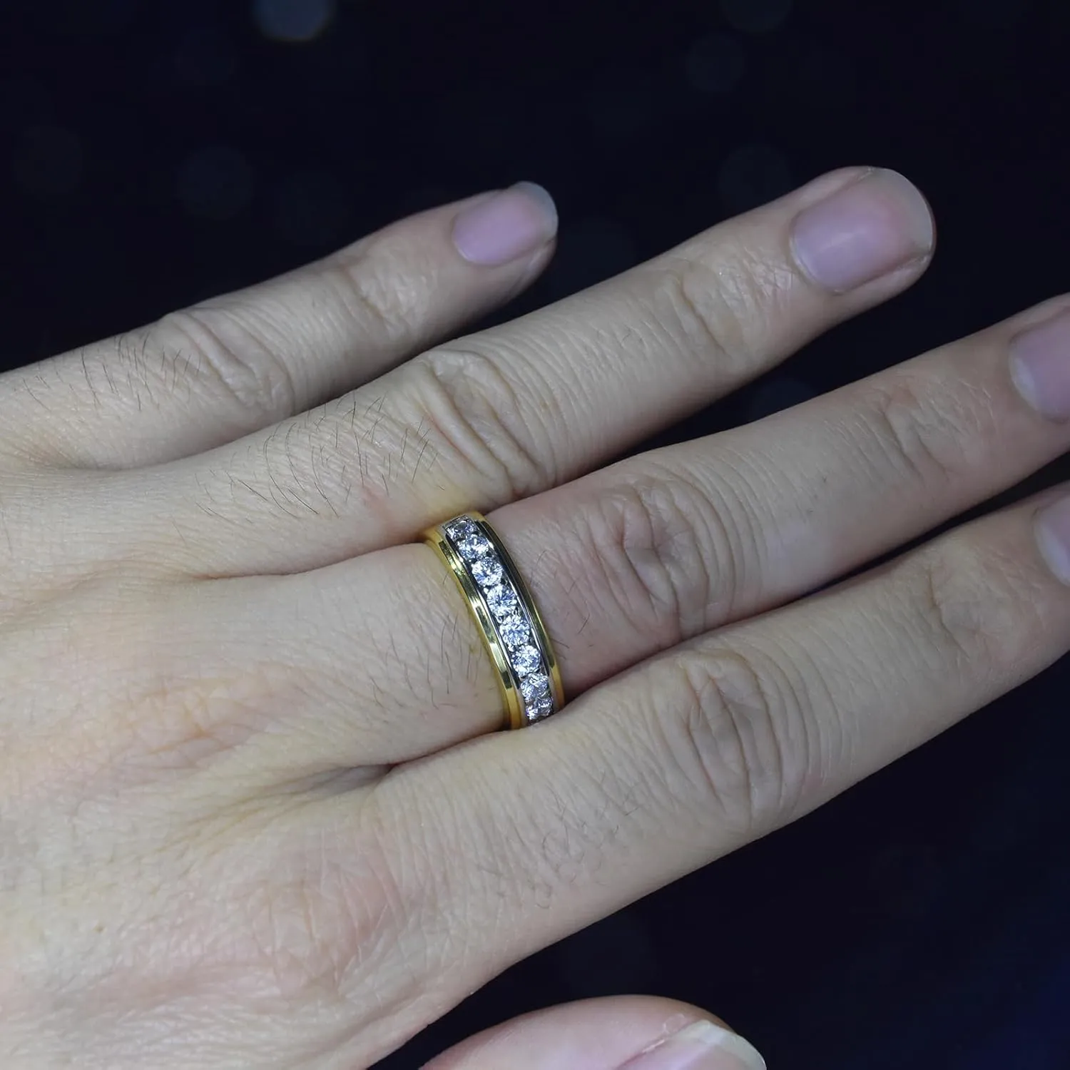 Mens wedding Band 925 Sterling Silver Gold Rings For Men 14K White and Yellow Gold Plated 1ct 9 Round 5A Cubic Zirconia Promise Rings For Him Size 8-13