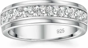 Mens wedding Band 925 Sterling Silver Gold Rings For Men 14K White and Yellow Gold Plated 1ct 9 Round 5A Cubic Zirconia Promise Rings For Him Size 8-13