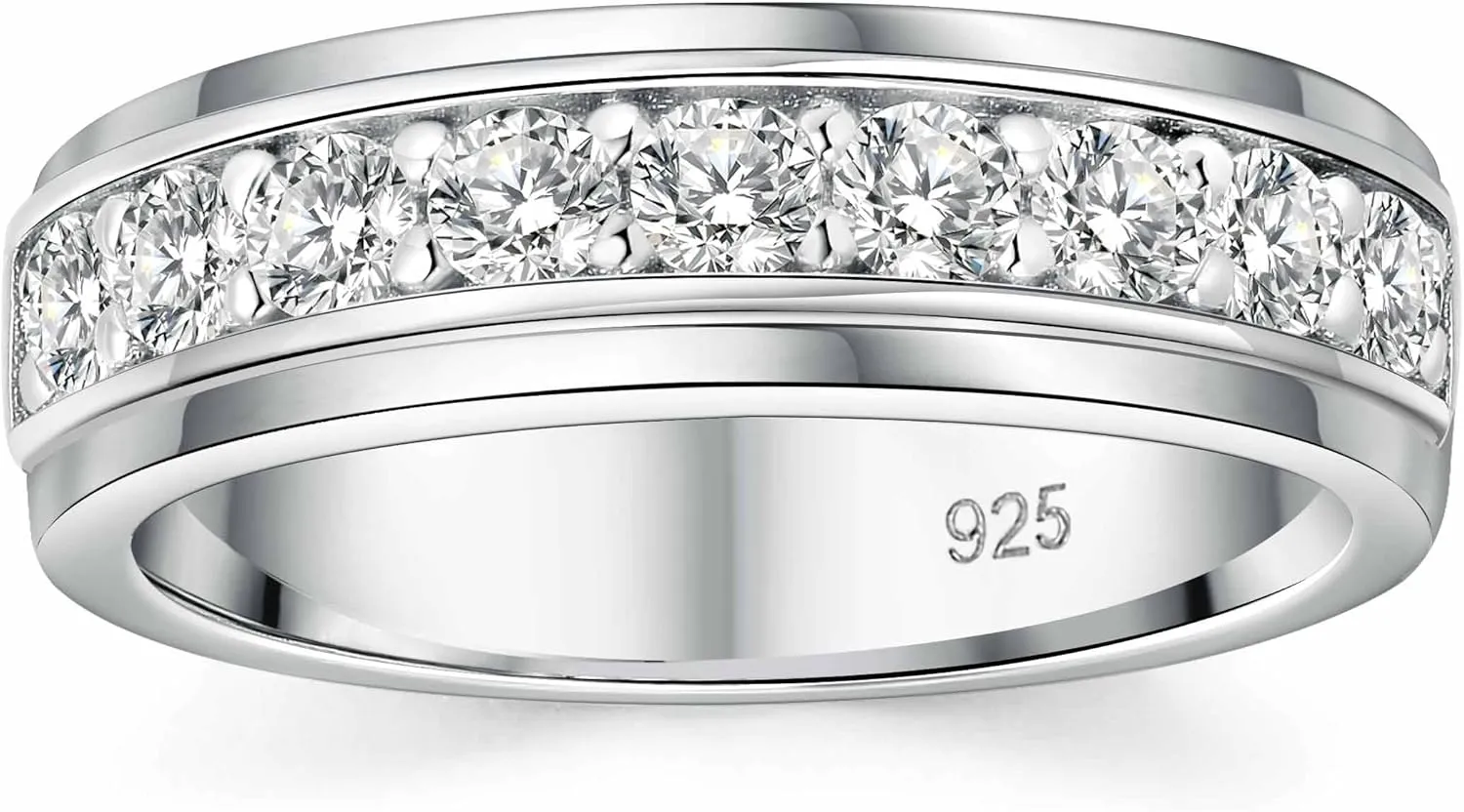 Mens wedding Band 925 Sterling Silver Gold Rings For Men 14K White and Yellow Gold Plated 1ct 9 Round 5A Cubic Zirconia Promise Rings For Him Size 8-13