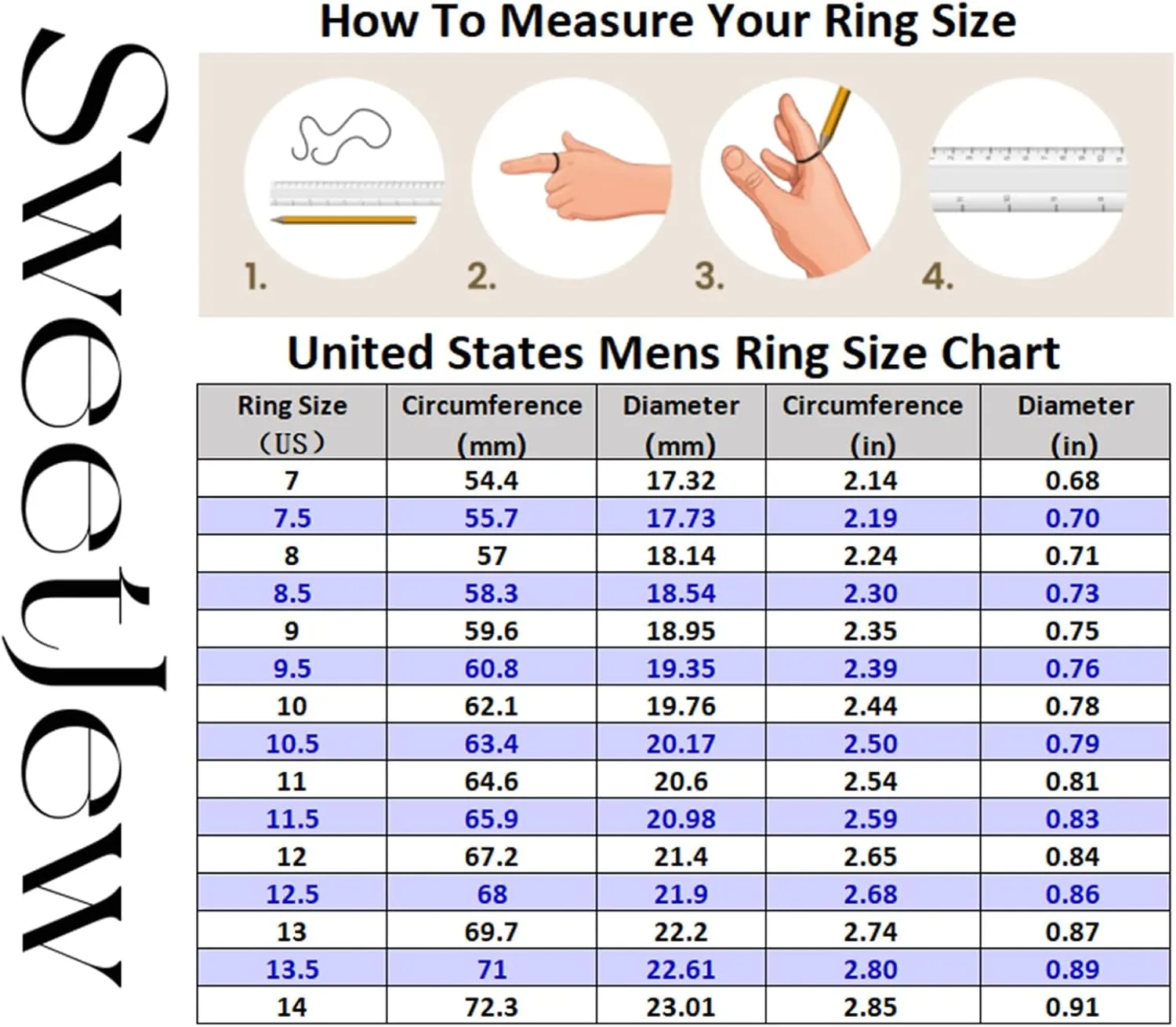 Mens wedding Band 925 Sterling Silver Gold Rings For Men 14K White and Yellow Gold Plated 1ct 9 Round 5A Cubic Zirconia Promise Rings For Him Size 8-13