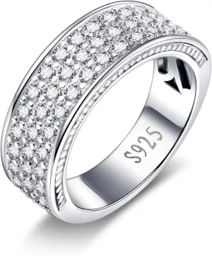 Men's Wedding Band Cubic Zirconia Engagement Rings 14K/White Gold Plated 925 Sterling Silver with 3 Row Cubic Zirconia Promise Ring Valentines Anniversary Jewelry Gifts Sizes 8-12