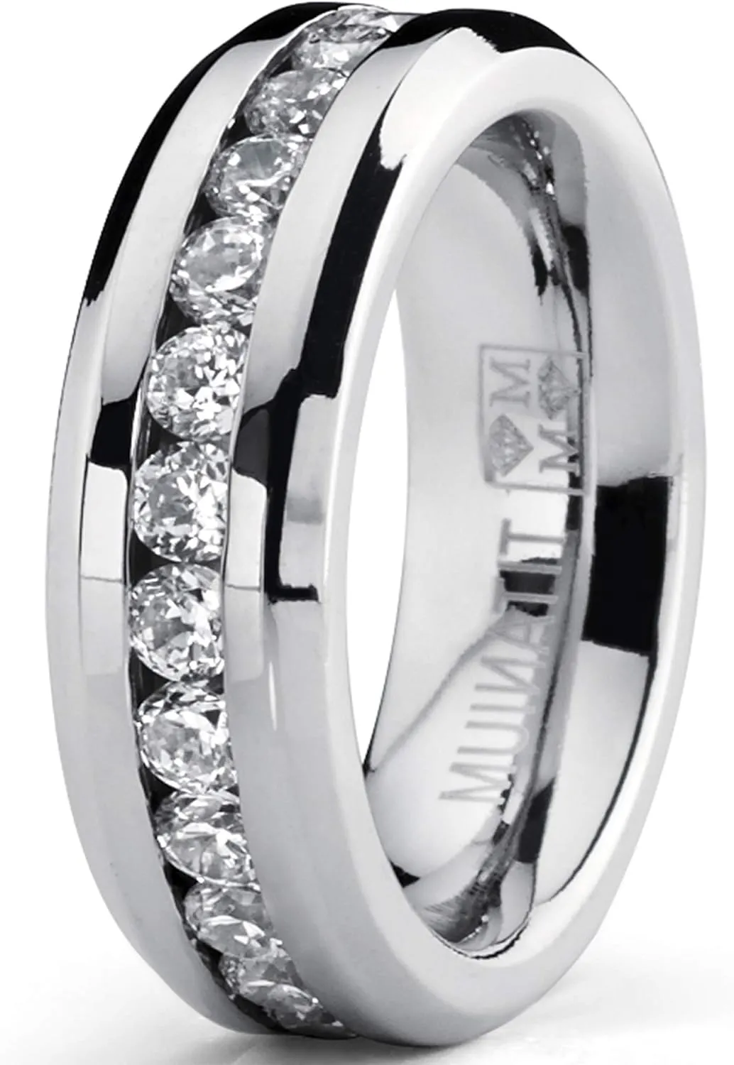 Metal Masters Ladies 2.4 Carat Eternity Titanium Ring Cubic Zirconia Wedding Band with CZ 6MM Sizes 4 to 9