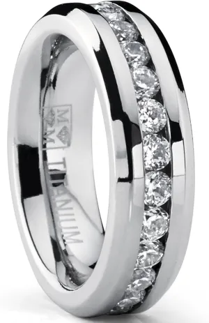Metal Masters Ladies 2.4 Carat Eternity Titanium Ring Cubic Zirconia Wedding Band with CZ 6MM Sizes 4 to 9