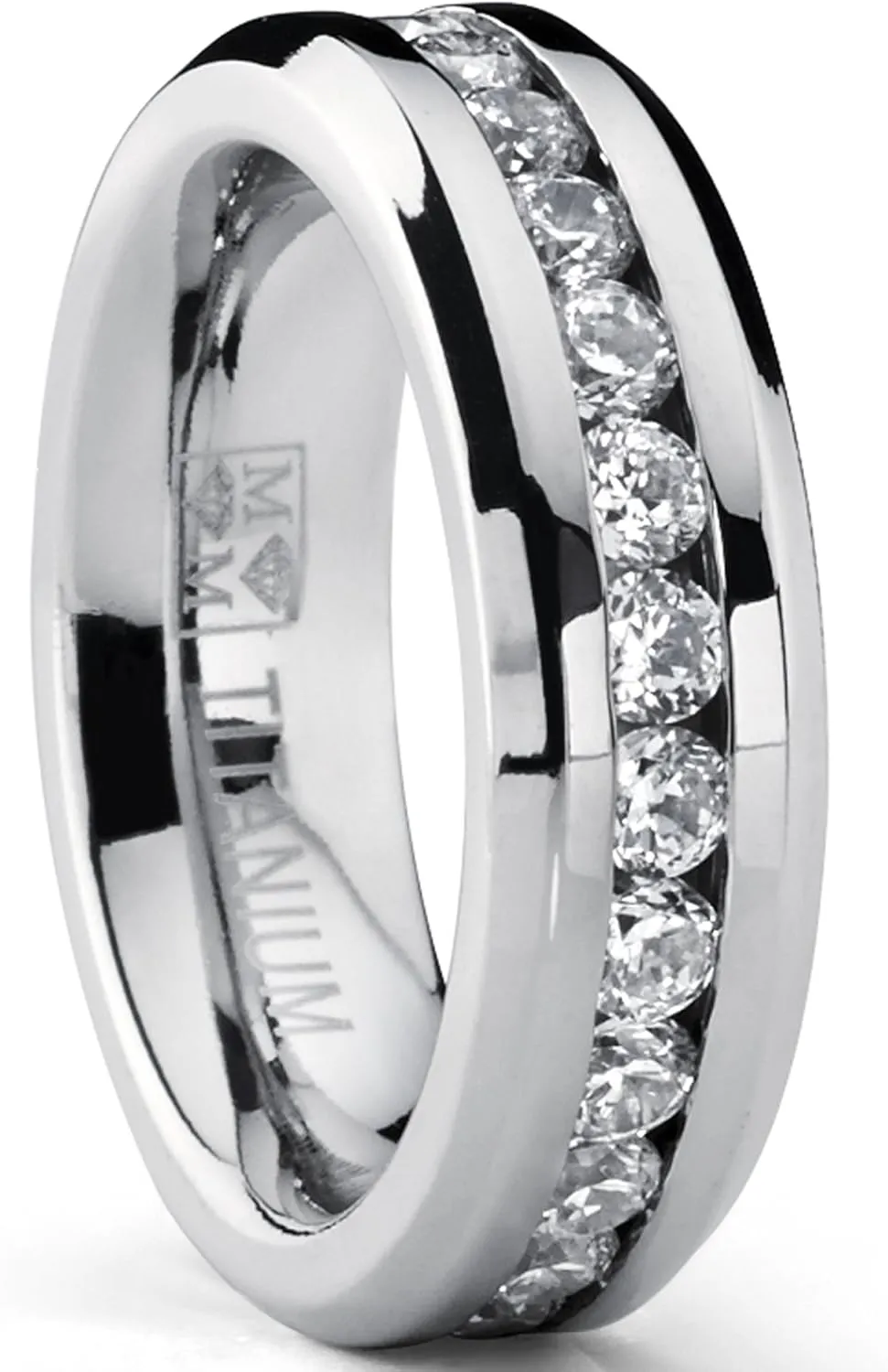 Metal Masters Ladies 2.4 Carat Eternity Titanium Ring Cubic Zirconia Wedding Band with CZ 6MM Sizes 4 to 9