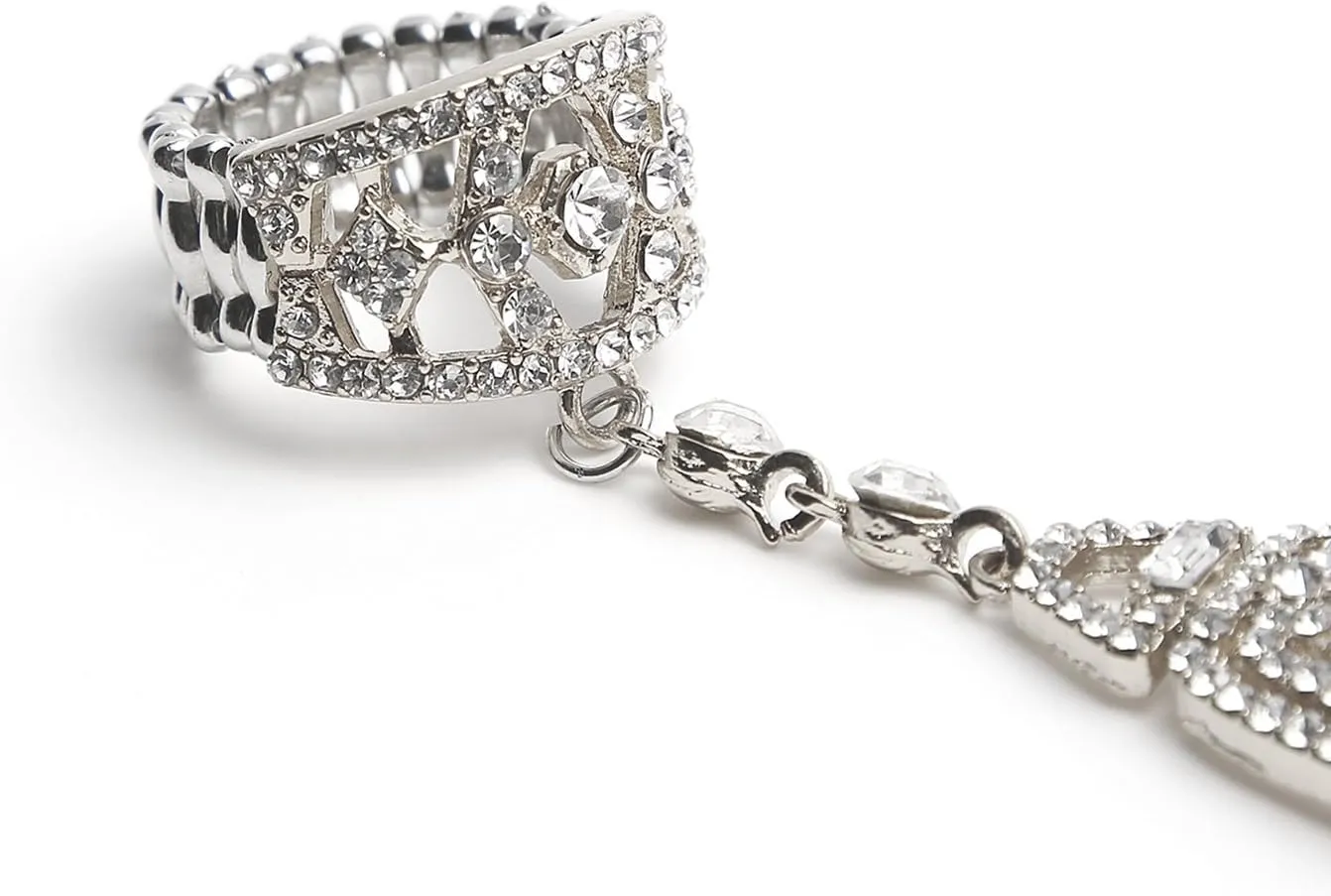 Metme 1920s Flapper Bracelet Ring Set Gatsby Accessories Imitation Pearl Crystal Bracelet Adjustable Ring