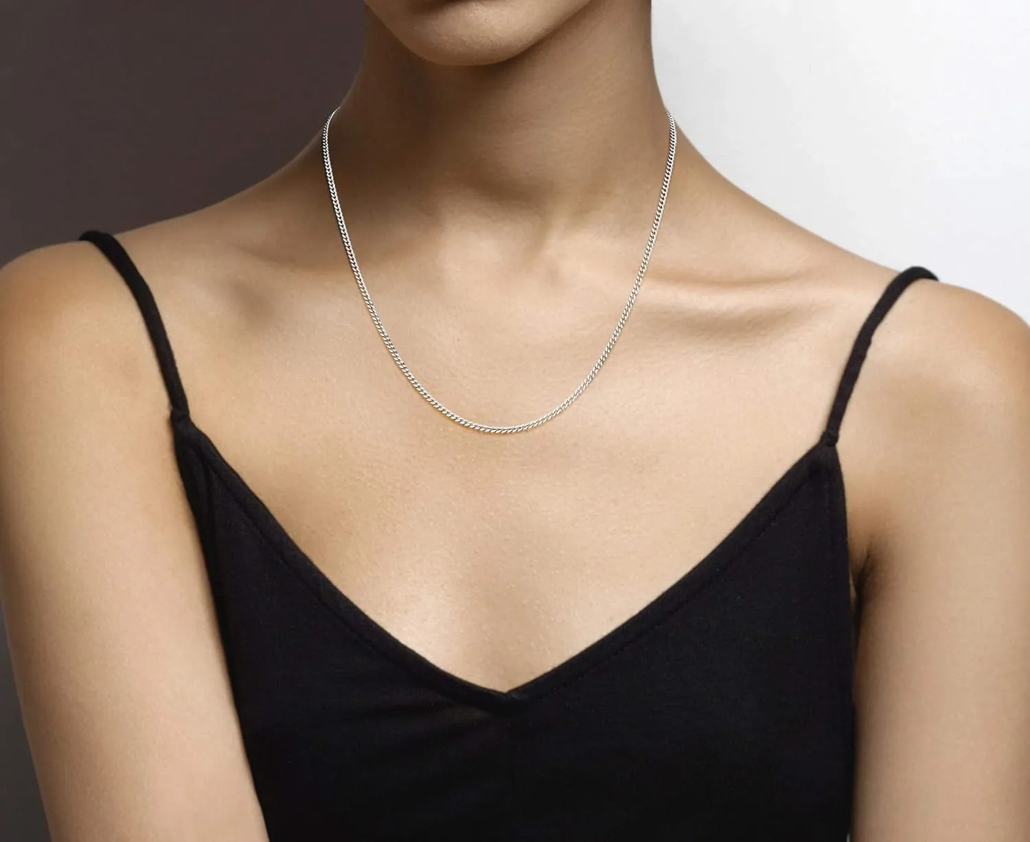 Miabella Italian 925 Sterling Silver, 18Kt Gold Plated 2.3mm Curb Cuban Link Chain Necklace Made in Italy