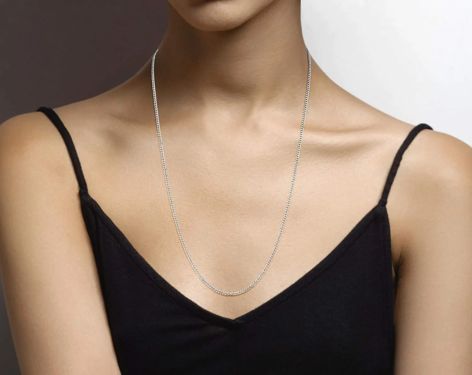 Miabella Italian 925 Sterling Silver, 18Kt Gold Plated 2.3mm Curb Cuban Link Chain Necklace Made in Italy