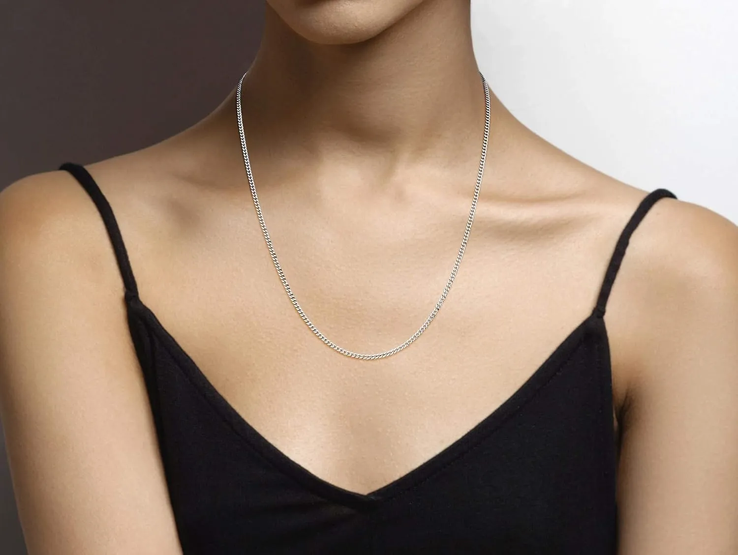 Miabella Italian 925 Sterling Silver, 18Kt Gold Plated 2.3mm Curb Cuban Link Chain Necklace Made in Italy