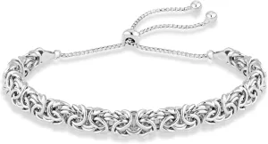 Miabella Italian 925 Sterling Silver Byzantine Bolo Bracelet for Women, Adjustable Length, Handmade in Italy