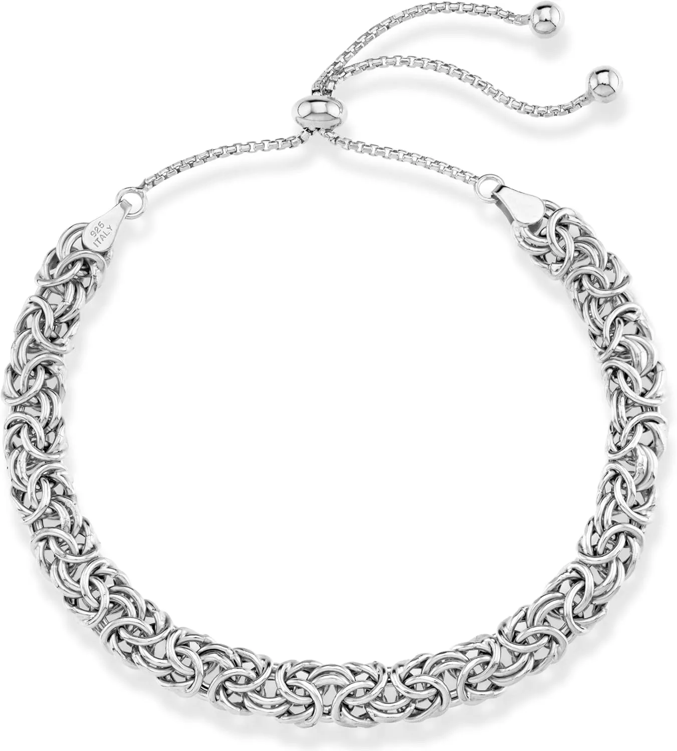 Miabella Italian 925 Sterling Silver Byzantine Bolo Bracelet for Women, Adjustable Length, Handmade in Italy