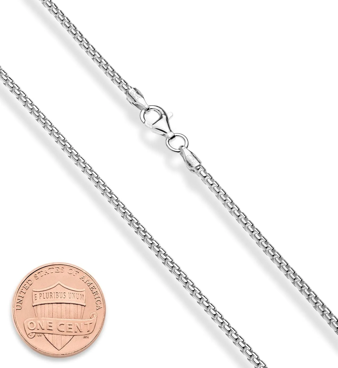 Miabella Italian 925 Sterling Silver Solid 2mm Round Box Chain Necklace for Women Men, Made in Italy