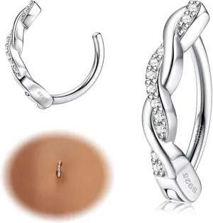 MILACOLATO 14G Belly Button Rings for Women Hypoallergenic 925 Sterling Silver Clicker Belly Button Ring Cubic Zirconia Paved Reverse Curved Navel Rings Barbell Belly Piercing Jewelry