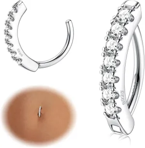 MILACOLATO 14G Belly Button Rings for Women Hypoallergenic 925 Sterling Silver Clicker Belly Button Ring Cubic Zirconia Paved Reverse Curved Navel Rings Barbell Belly Piercing Jewelry