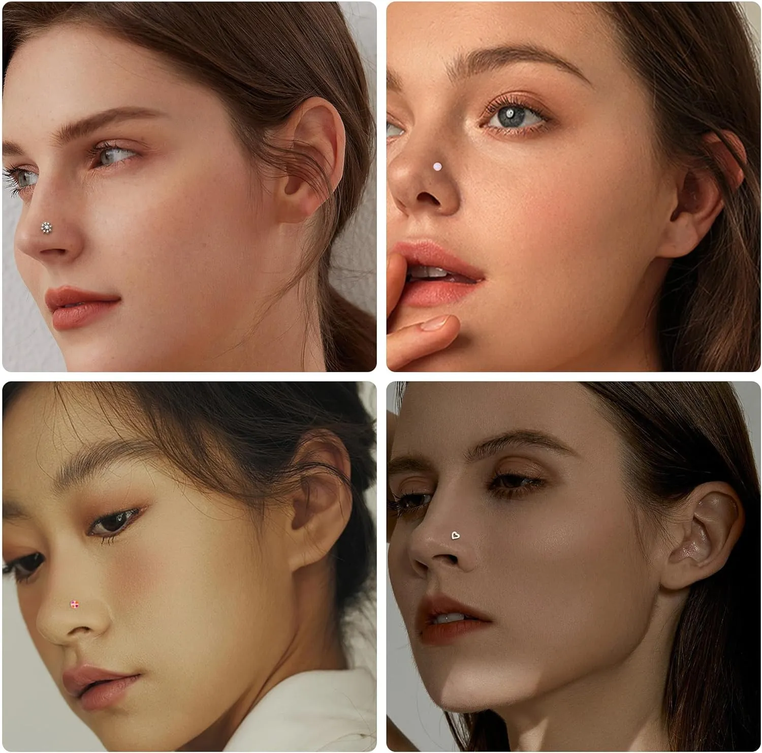 MILACOLATO 30Pcs Nose Rings Studs for Women Men 316L Stainless Steel Nose Piercings Jewelry 18G 20G Straight L Shaped Corkscrew Nose Rings Cubic Zirconia Opal Nose Studs Hypoallergenic