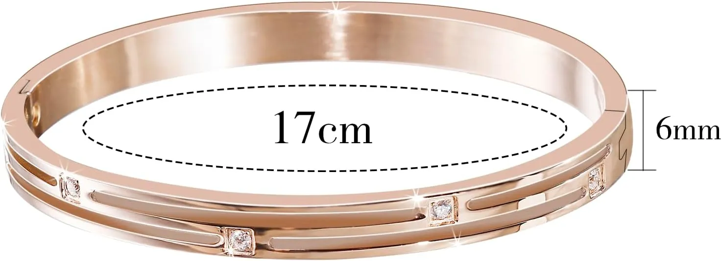 MILAKOO Stainless Steel Bracelet Hollow Geometric Oval Bangle with Rhinestone for Women/Mom Gifts