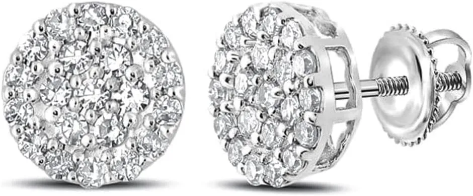 Mini Round Cluster Earrings for Men, White Gold 925 Sterling Silver Stud Earrings Hypoallergenic, 5A CZ Stone 3D Flower Set Mens Small Circle Earrings
