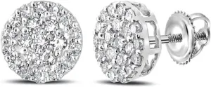 Mini Round Cluster Earrings for Men, White Gold 925 Sterling Silver Stud Earrings Hypoallergenic, 5A CZ Stone 3D Flower Set Mens Small Circle Earrings