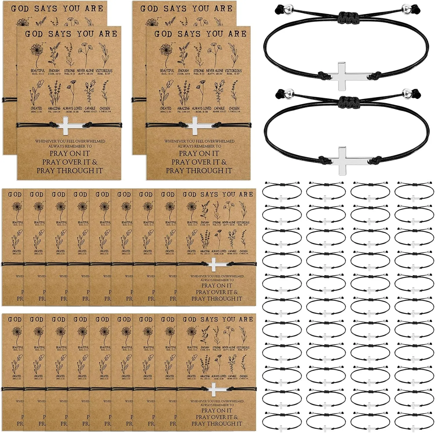 Misdary Christian Gifts Bulk for Women Men Cross Religious Bracelets Jesus God Bracelet Adjustable Braided Rope for Baptism Church