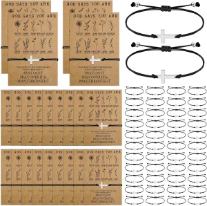 Misdary Christian Gifts Bulk for Women Men Cross Religious Bracelets Jesus God Bracelet Adjustable Braided Rope for Baptism Church