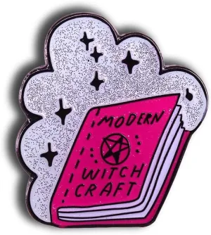 Modern Witch Craft Cute Glitter Pin Magic Spellbook Coven Brooch Buttons Jewelry for Jackets Jeans Backpack Cloth Lapel Bag Hat Gift for Halloween Lovers Women Girl