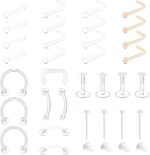 MODRSA Clear Earrings Plastic Earrings for Sports 16g Clear Cartilage Earrings Stud Plastic Helix Tragus Earring Medusa Monroe Piercing Retainer Clear Lip Rings Labret Retainers for Work Surgery