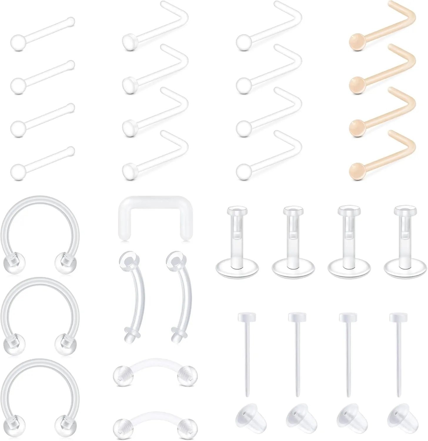 MODRSA Clear Earrings Plastic Earrings for Sports 16g Clear Cartilage Earrings Stud Plastic Helix Tragus Earring Medusa Monroe Piercing Retainer Clear Lip Rings Labret Retainers for Work Surgery