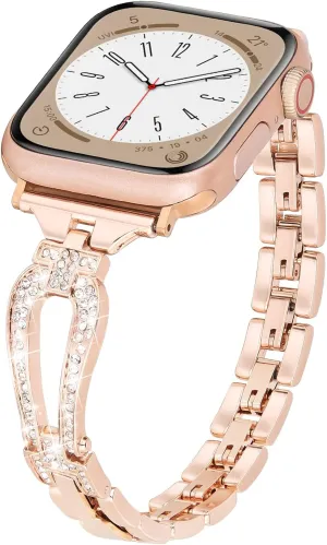 MOFREE Bling Band Compatible for Apple Watch Band 38mm 40mm 41mm 42mm(Series 10) iWatch Series 9 8 7 SE 6 5 4 3 2 1,Dressy Jewelry Diamond Stylish Metal Wristband Strap for Women