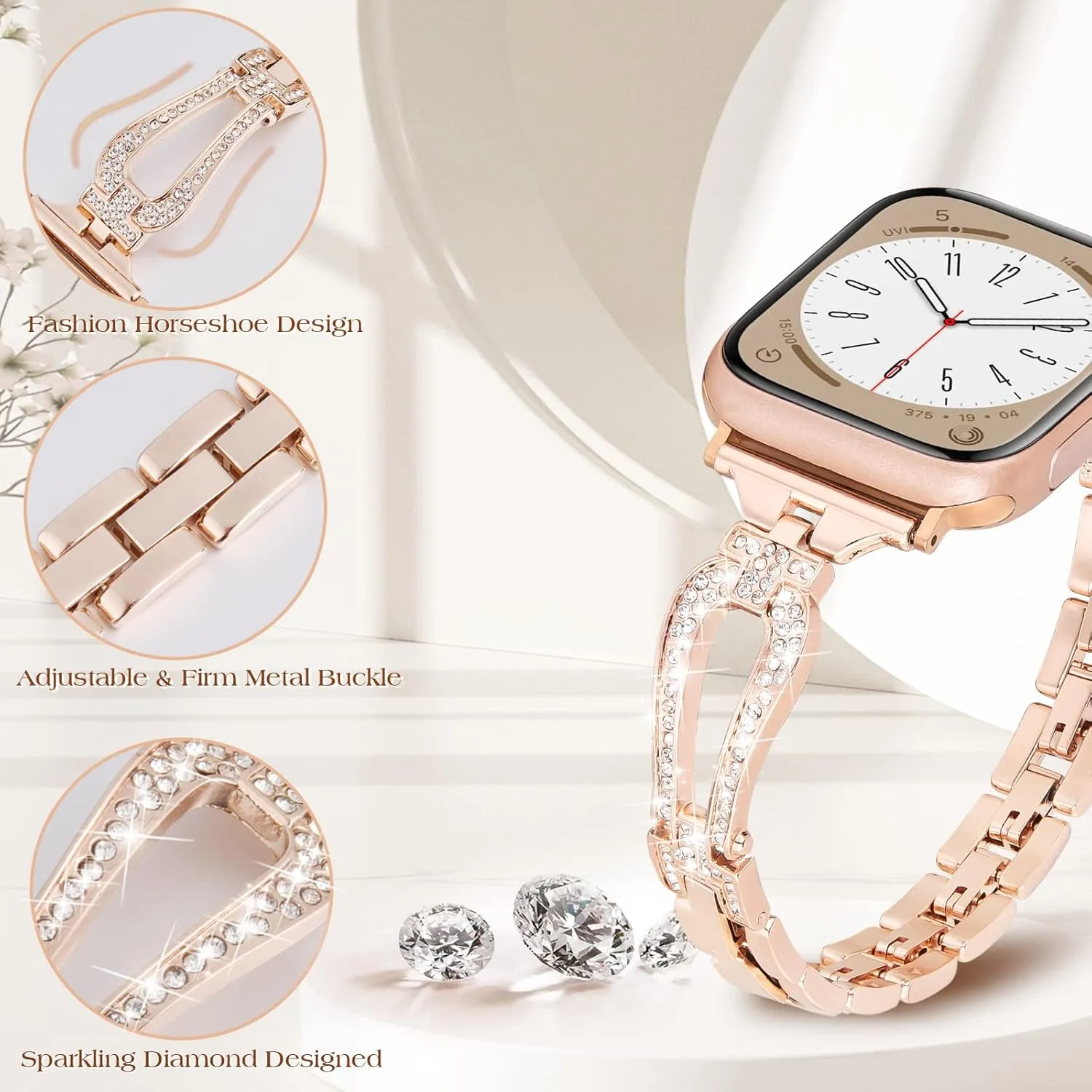 MOFREE Bling Band Compatible for Apple Watch Band 38mm 40mm 41mm 42mm(Series 10) iWatch Series 9 8 7 SE 6 5 4 3 2 1,Dressy Jewelry Diamond Stylish Metal Wristband Strap for Women