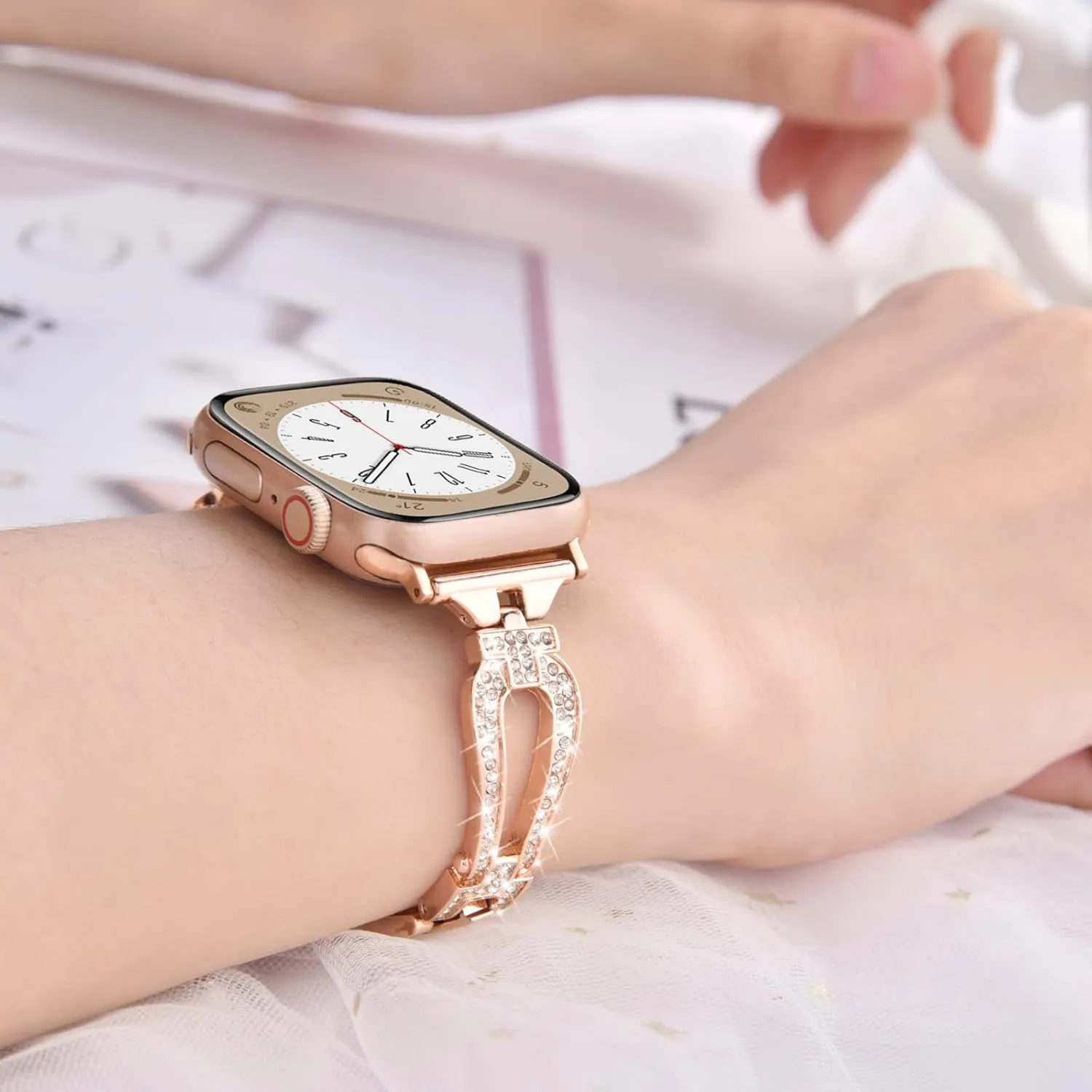 MOFREE Bling Band Compatible for Apple Watch Band 38mm 40mm 41mm 42mm(Series 10) iWatch Series 9 8 7 SE 6 5 4 3 2 1,Dressy Jewelry Diamond Stylish Metal Wristband Strap for Women