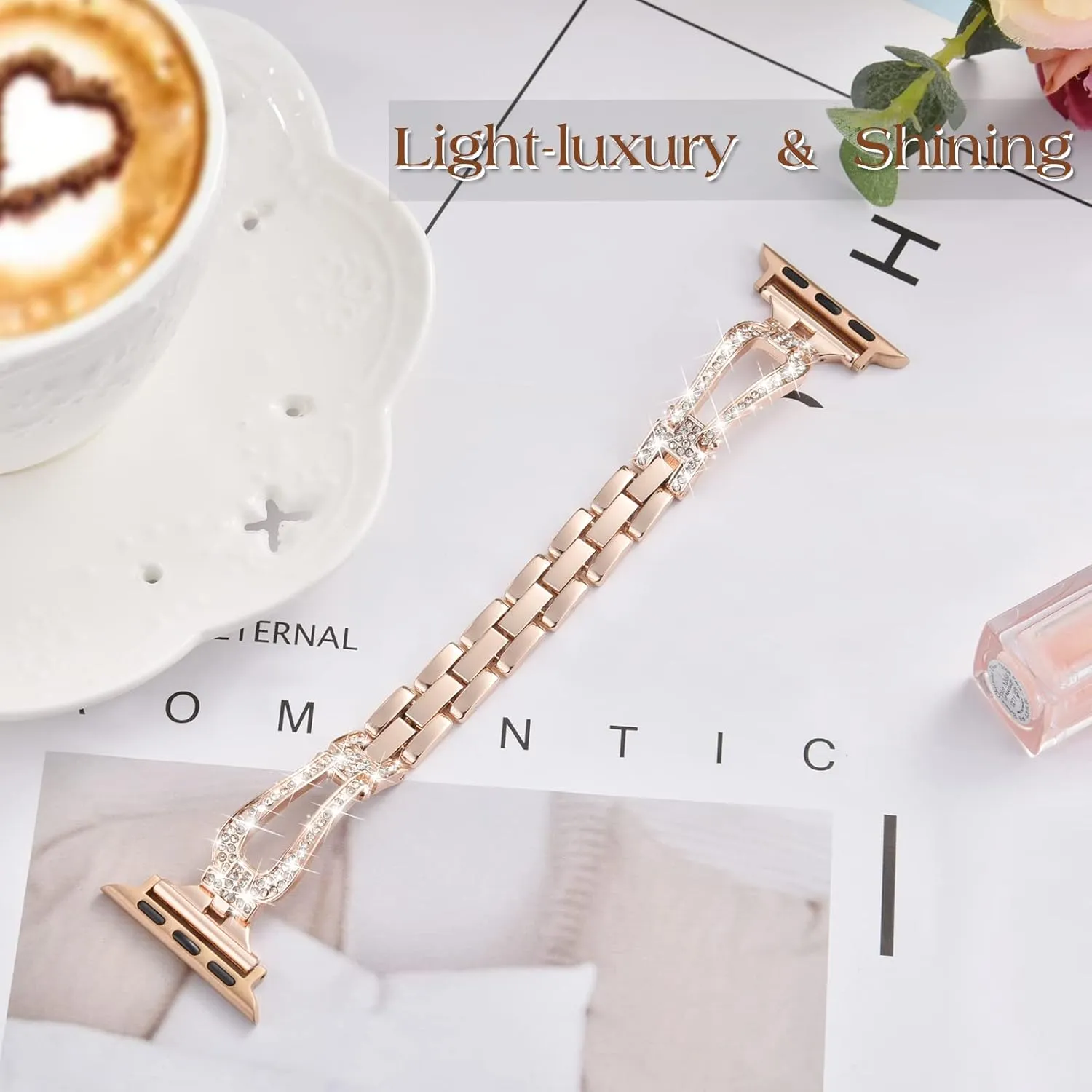 MOFREE Bling Band Compatible for Apple Watch Band 38mm 40mm 41mm 42mm(Series 10) iWatch Series 9 8 7 SE 6 5 4 3 2 1,Dressy Jewelry Diamond Stylish Metal Wristband Strap for Women