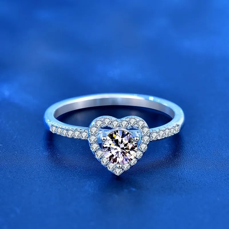 Moissanite Jewelry Fashion Rings Eternity Band Wedding Bands for Couples Heart Ring Moissanite Engagement Rings for Women Sweet Love Light Luxury Advanced Closed S925 Silver Wedding Accessories