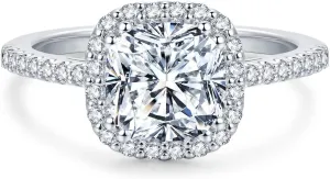 Moissanite Rings for Women 2ct D Color VVS Cushion Cut Moissanite Engagement Ring