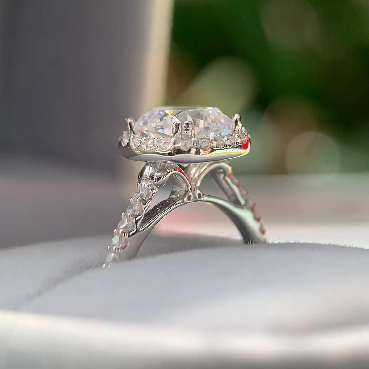 Moissanite Rings for Women 2ct D Color VVS Cushion Cut Moissanite Engagement Ring