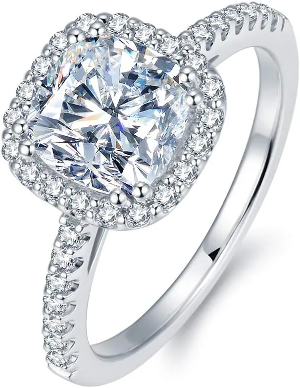 Moissanite Rings for Women 2ct D Color VVS Cushion Cut Moissanite Engagement Ring