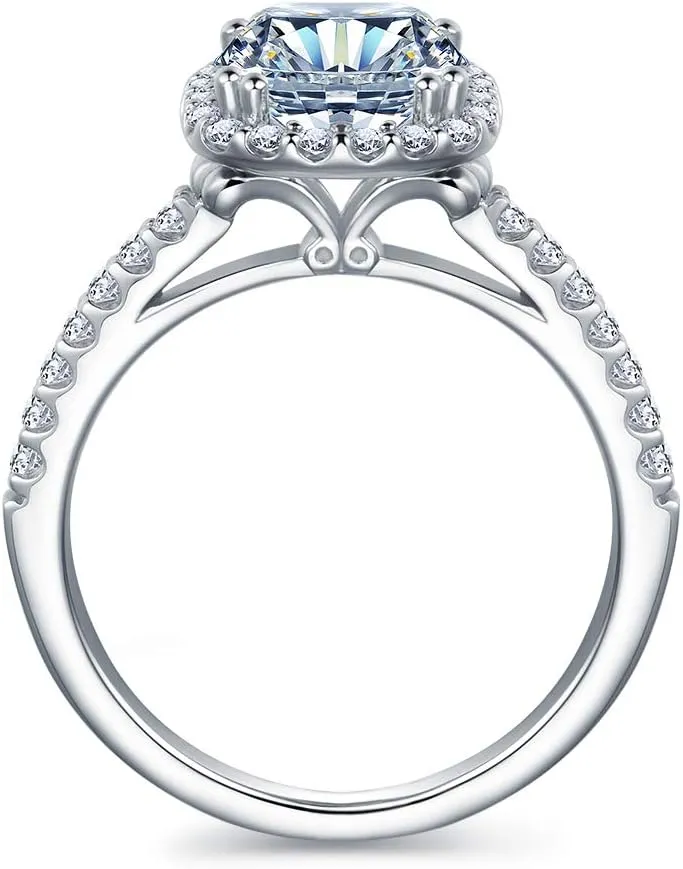 Moissanite Rings for Women 2ct D Color VVS Cushion Cut Moissanite Engagement Ring