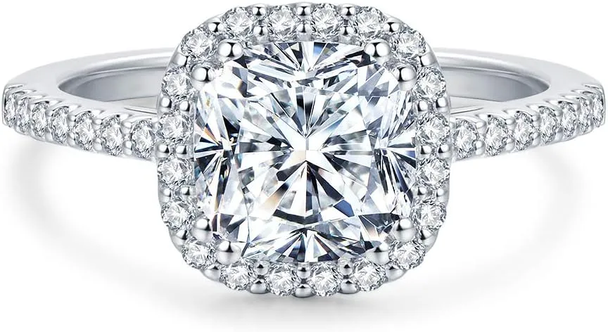 Moissanite Rings for Women 2ct D Color VVS Cushion Cut Moissanite Engagement Ring