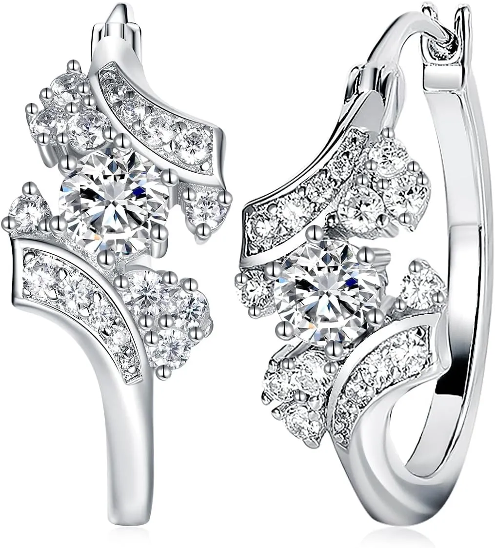 Moissanite Sparkle Hoop Earrings for Women, 100% Solid 925 Sterling Silver, Hypoallergenic Comfy Earrings, 15mm/20mm/30mm, Birthday Anniversary Valentines Mothers Day Ideal Gift for Her