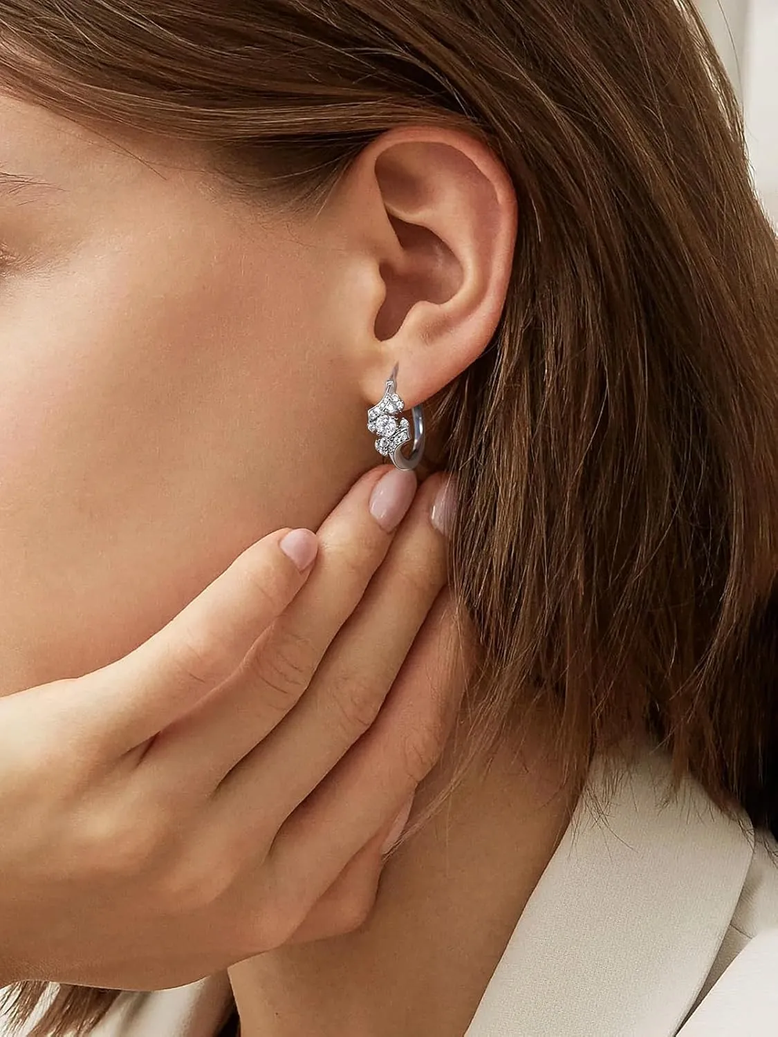 Moissanite Sparkle Hoop Earrings for Women, 100% Solid 925 Sterling Silver, Hypoallergenic Comfy Earrings, 15mm/20mm/30mm, Birthday Anniversary Valentines Mothers Day Ideal Gift for Her