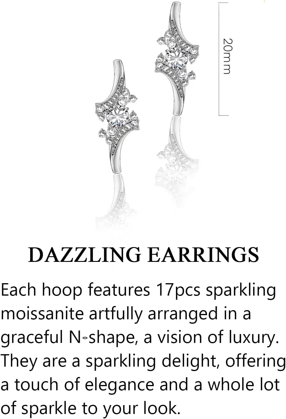 Moissanite Sparkle Hoop Earrings for Women, 100% Solid 925 Sterling Silver, Hypoallergenic Comfy Earrings, 15mm/20mm/30mm, Birthday Anniversary Valentines Mothers Day Ideal Gift for Her